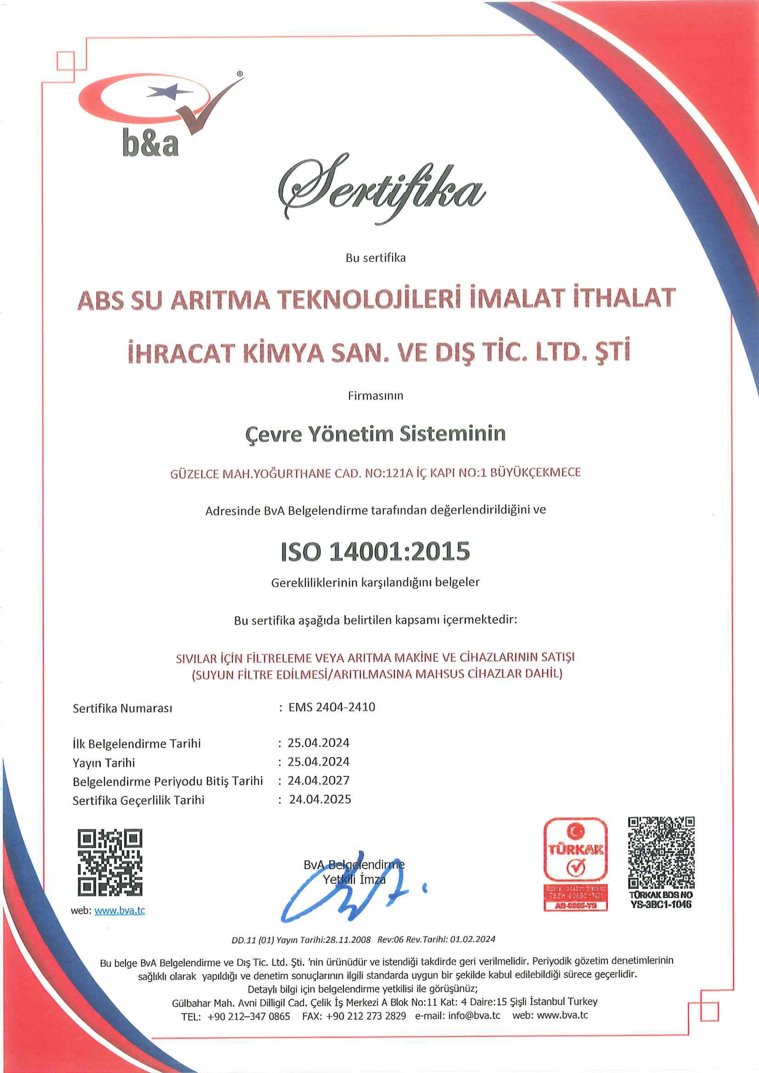 ABS ISO 14001 Certificate