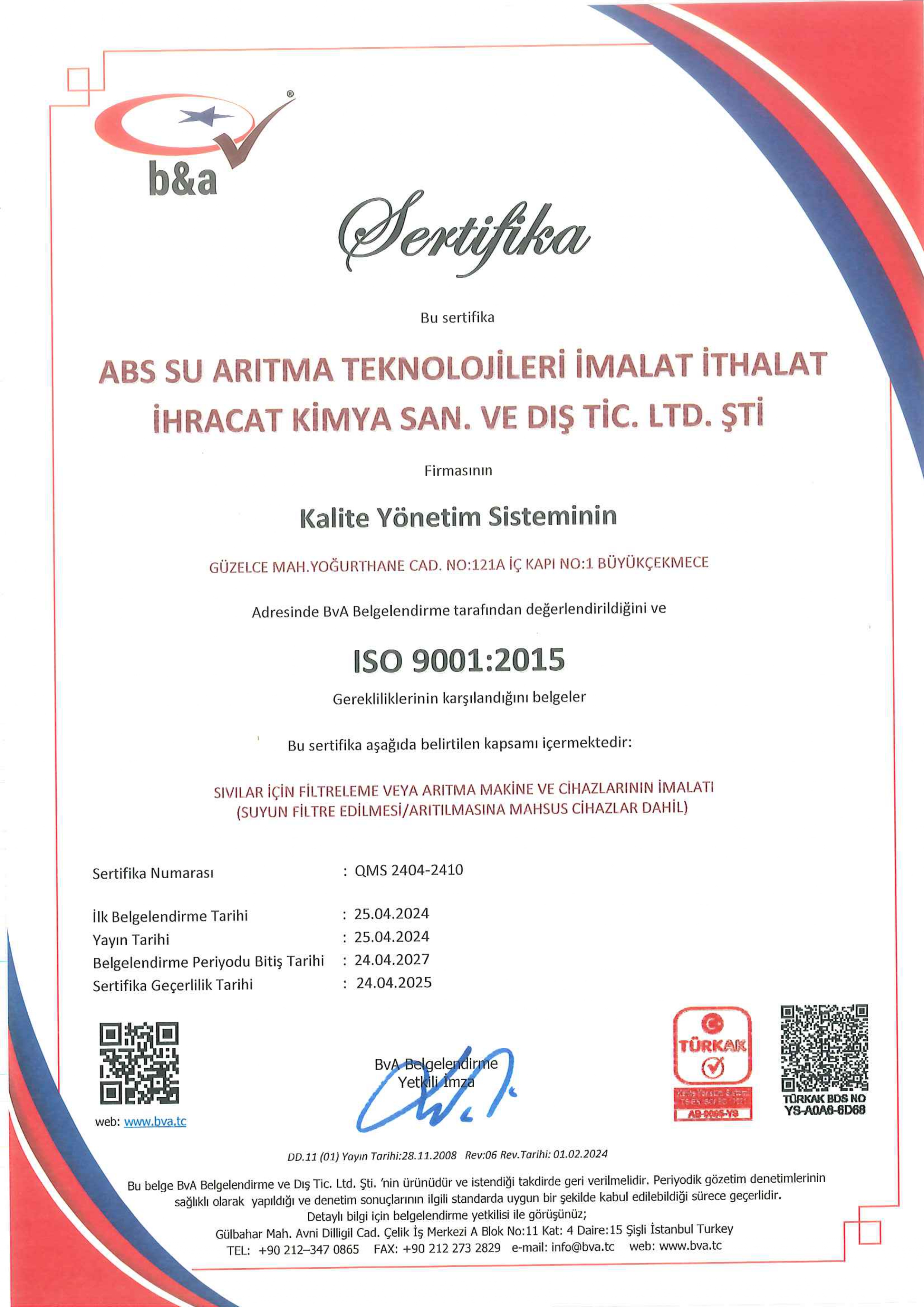 ABS ISO 9001 Certificate