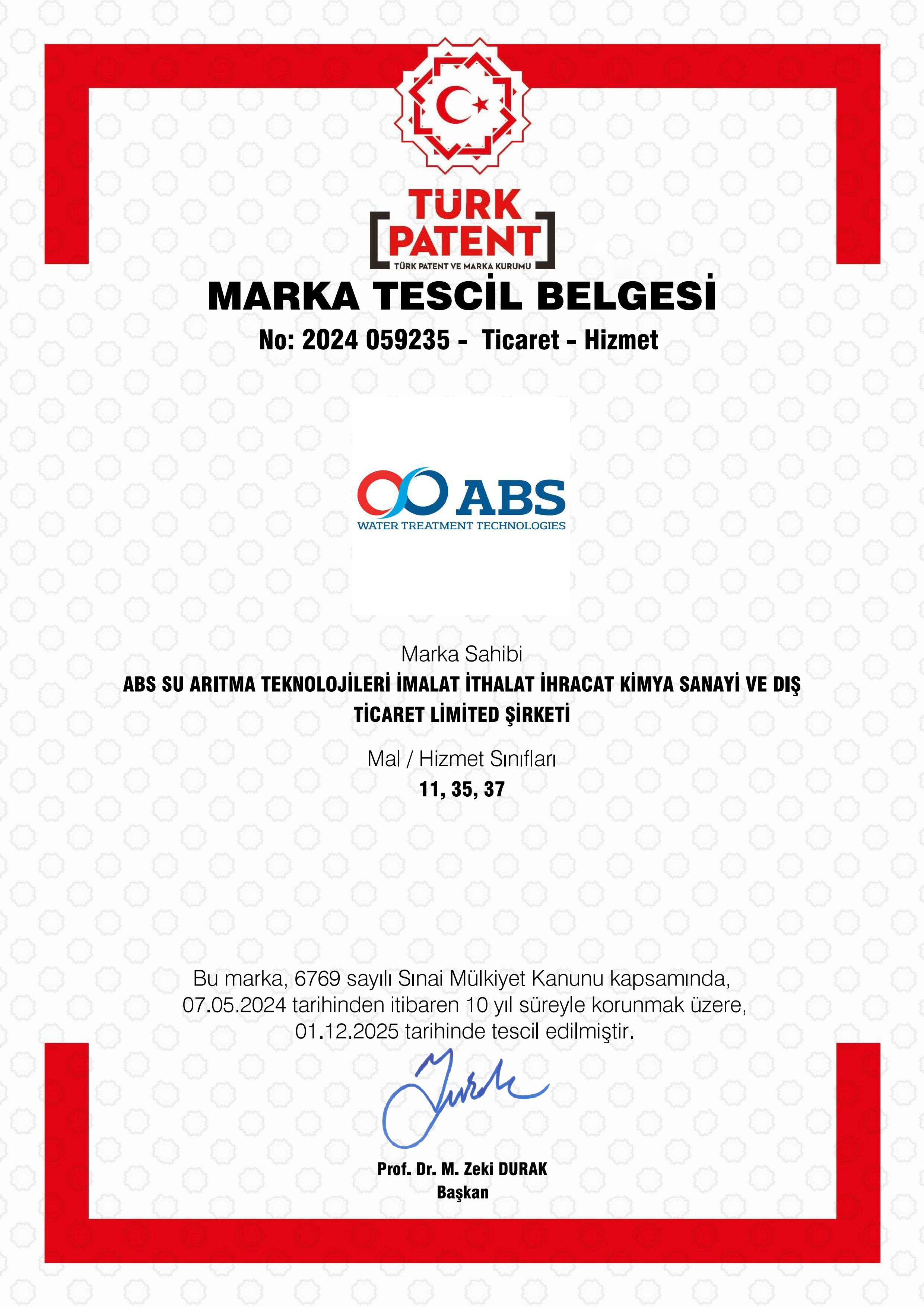 ABS TRADEMARK Certificate